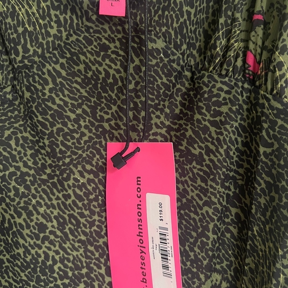 Betsey Johnson Addison Midi Green Leopard Midi Dress L - Picture 2 of 10